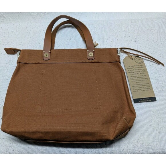 Feed Eleanor Brown Reusable Eco Market Canvas Bag Leather Tote Boho Sustainable - Picture 2 of 11